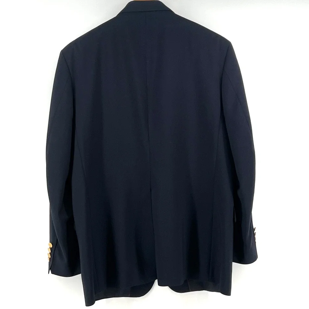 Vtg Lands End Wool Blazer Mens 40R Navy Gold Buttons Sport Coat Preppy Ivy Money